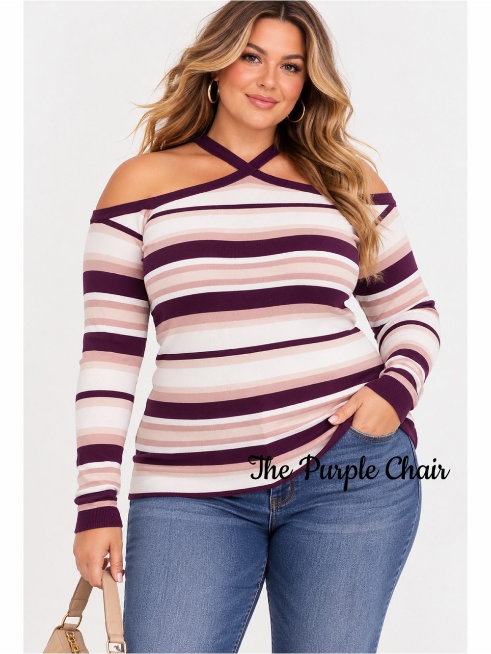 TORRID NWT Striped Long Sleeve Cold Shoulder Crisscross Neck Knit Top 2X